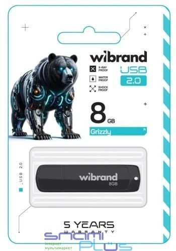 Флеш накопичувач USB 8Gb Wibrand Grizzly, Black, USB 2.0 (WI2.0/GR8P3B) 286650 фото