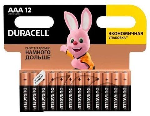 Батарейка AAA (LR03), щелочная, Duracell Duralock Basic, 12 шт, 1.5V, (MN2400 12BL) 213381 фото