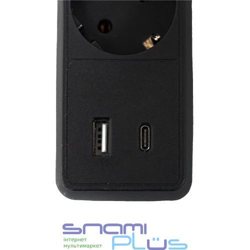 Фильтр сетевой GTL EU05FK, 5 розеток, 3 м, Black, 1xType-C / 1xUSB (GTL-XH-EU05FK-3B) 323546 фото