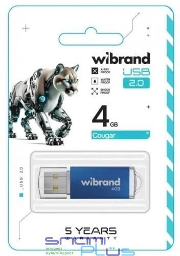 Флеш накопичувач USB 4Gb Wibrand Cougar, Blue, USB 2.0 (WI2.0/CU4P1U) 286598 фото