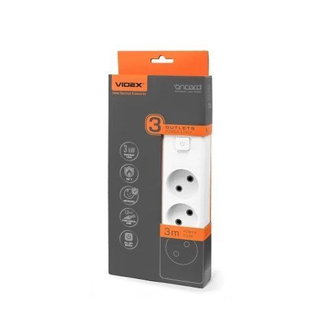 Фильтр сетевой Videx "Oncord", 3 розетки, 3 м, White (VF-PD33-W) 323684 фото
