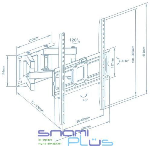 Настінне кріплення LCD/Plasma TV 26"-55" Walfix R-414B чорний, VESA: 400x400 мм, до 35 кг 255311 фото