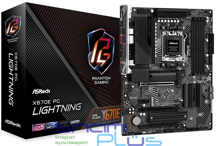 Материнская плата AM5 ASRock X670E PG Lightning, X670, 4xDDR5, Int.Video (CPU), 4xSATA3, 3xM.2, 1xPCI-E 5.0 16x, 2xPCI-E 4.0 16x, 1xPCI-E 4.0 1x, 1xM.2 (Key E), ALC897, RTL8125BG, 10xUSB3.2/6xUSB2.0, HDMI/DP, CrossFire, ATX 253005 фото